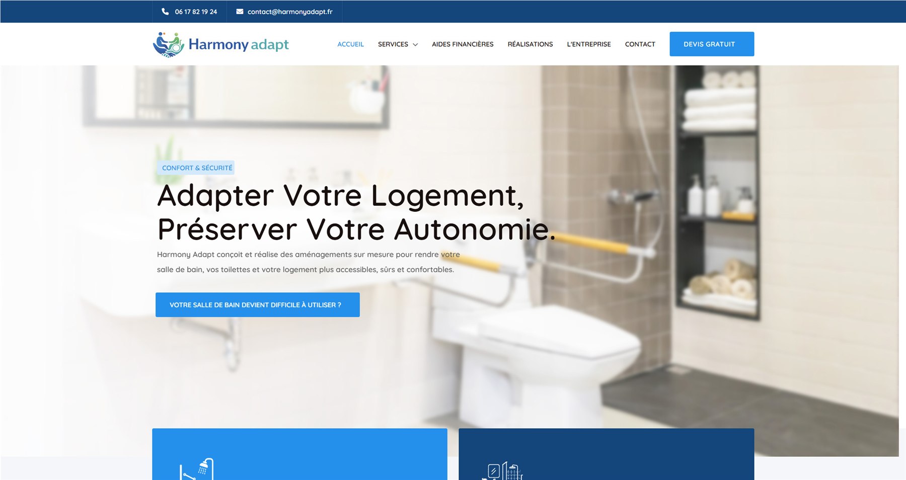 Page d'accueil du site de Harmony Adapt